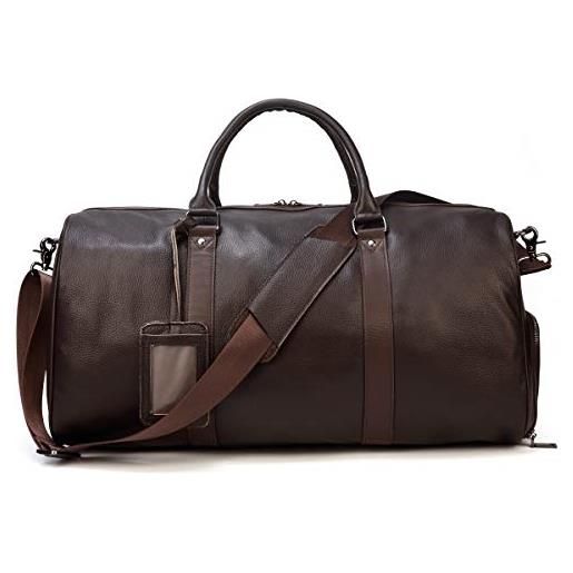 Luufan borsa da viaggio in pelle unisex borsa da viaggio vintage (brown-55cm)