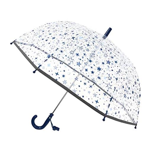 SMATI smartbulle ombrello a bolle trasparente per bambini - bordo fluorescente: antivento;Diametro=71cm;Apertura manuale;Ombrello per bambine;Design: stelle blu. 