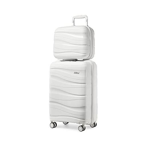 KONO set di 2 valigia rigida trolley e borsa da toilette bagaglio da cabina piccolo bagaglio a mano con tsa lucchetto e leggero(bianco)