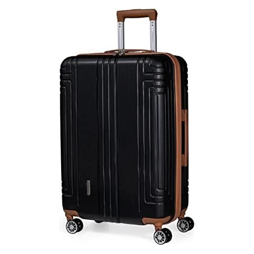 London Fog valigia rigida in abs - bagagli da viaggio con 8 ruote spinner | maniglia telescopica | first class montagu lfl002, nero , m, set bagagli