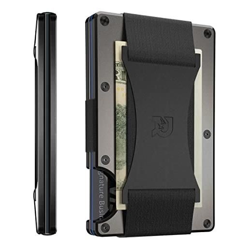 The Ridge minimalist slim wallet for men - porta carte di credito tasca frontale con blocco rfid - portafogli uomo piccolo in metallo alluminio con cinturino per contanti (canna di fucile)