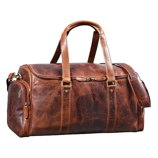 STILORD 'myles' borsone vintage in pelle da uomo | xl bagaglio da viaggio in vera pelle di vacchetta | borsone da weekend con tracolla, colore: kara - cognac