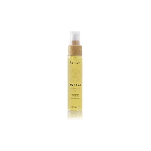 Kemon - actyva bellessere oil, olio per tutti i tipi di capelli, trattamento pre-shampoo, con oli di argan e lino, effetto seta e anticrespo - 50 ml