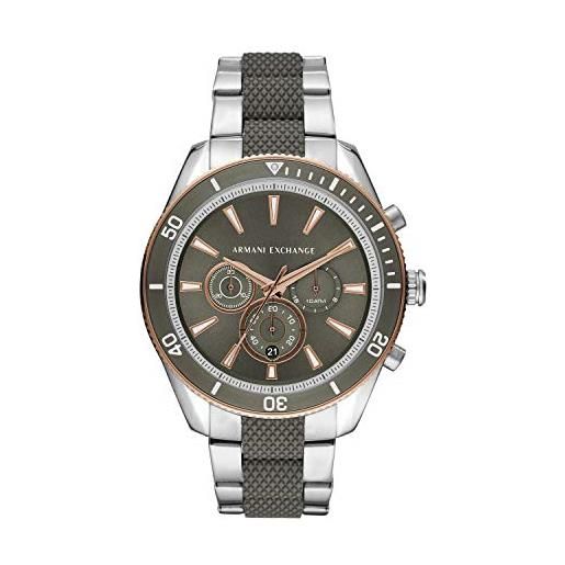 Armani Exchange orologio cronografo da uomo, cassa in acciaio inossidabile argento da 46 mm con bracciale in acciaio inossidabile, ax1830