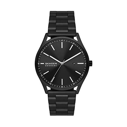 Skagen orologio holst da uomo, movimento a tre lancette con data, cassa in acciaio inossidabile riciclato (almeno al 50% ) da 42 mm con bracciale in acciaio inossidabile, skw6845