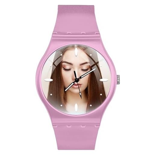 EREMITI JEWELS orologio personalizzato ultra leggero da polso - soft gum - stampa alta definizione con marcatempo in rilievo 3d effect (rosa)