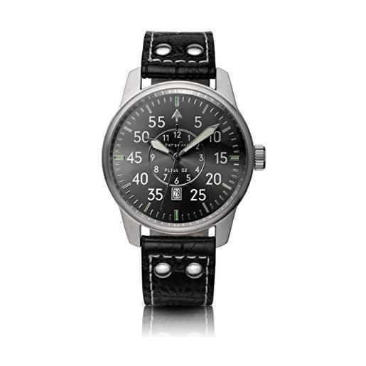 Bergmann, orologio da polso originale, modello 02 aviatore, classico, al quarzo, con cinturino in pelle e cassa in acciaio inox, alla moda, elegante, unisex