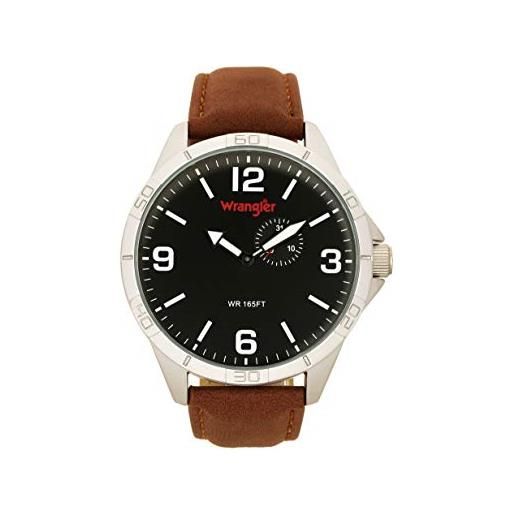 Wrangler orologio da uomo, 48 mm, con funzione data e cinturino in poliuretano, resistente all'acqua, titanio/marrone, 48 mm, tradizionale