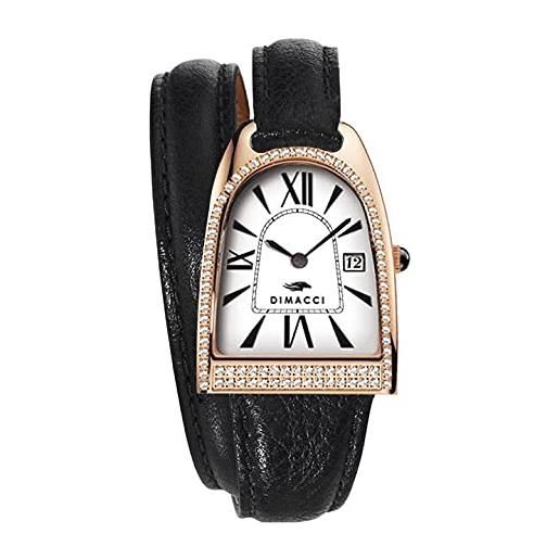 DIMACCI orologio da donna nicy queen, nero + zirconi placcati in oro rosa, cinghia