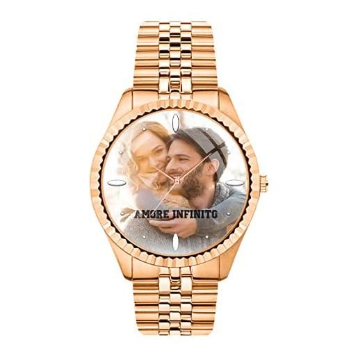 EREMITI JEWELS orologio da polso personalizzabile con foto immagine logo testo - rx maglia piccola (gold rose)