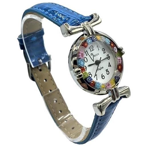 Vinciprova Le Gemme di Venezia orologio donna murrina veneziana millefiori colore acciaio watch in vetro di murano (celeste 14)