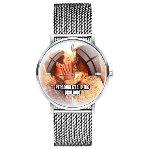 EREMITI JEWELS orologio da polso unisex personalizzato con quadrante in rilievo effetto 3d - m steel watch - personalizzabile con foto immagine logo brand testo idea regalo (acciaio)