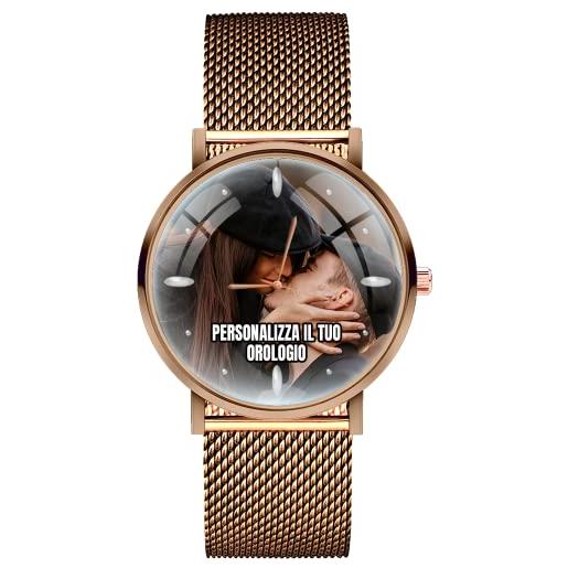 EREMITI JEWELS orologio da polso unisex personalizzato con quadrante in rilievo effetto 3d - m steel watch - personalizzabile con foto immagine logo brand testo idea regalo (oro rosa)