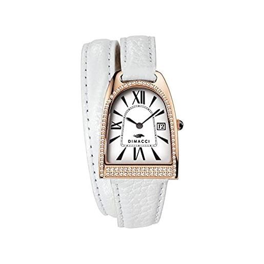 DIMACCI orologio da donna nicy queen, bianco + zirconi placcati in oro rosa, cinghia