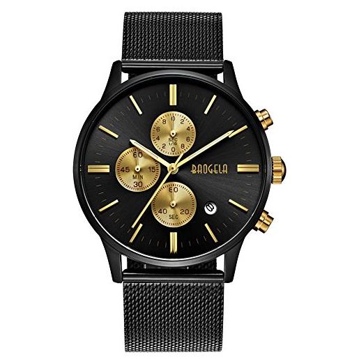 BAOGELA orologio analogico quarzo uomo con cinturino in acciaio inossidabile nero cronografo