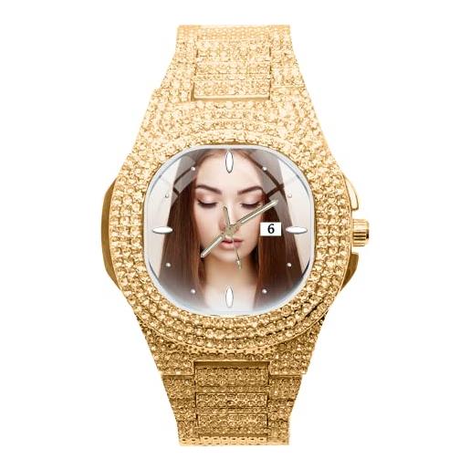 EREMITI JEWELS orologio da polso personalizzato con datario - modello unisex con zirconi - interstellar watch - quadrante personalizzato con rilievo effetto 3d (oro rosa)