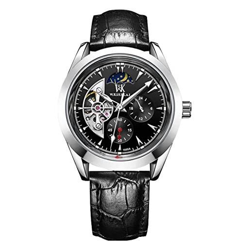 RORIOS moda orologio uomo luminoso orologio automatico meccanico orologio con cinturino in pelle scheletro orologio da polso