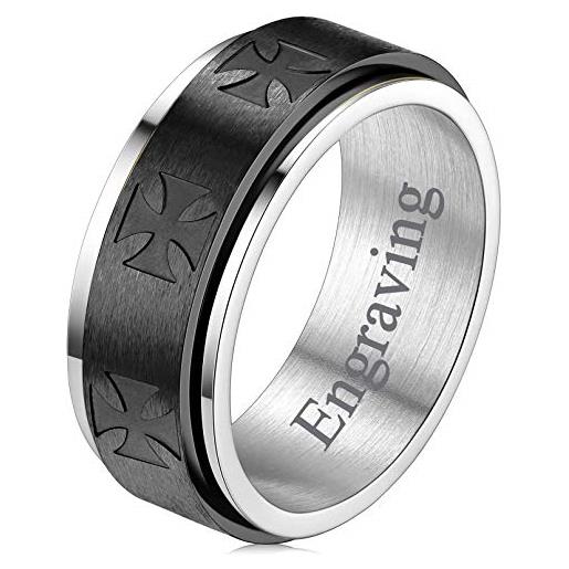 FaithHeart anello spinner hiphop con croce dei cavalieri templari anello rotante personalizzabile laser nome anello religioso da uomo unisex in nero oro argento