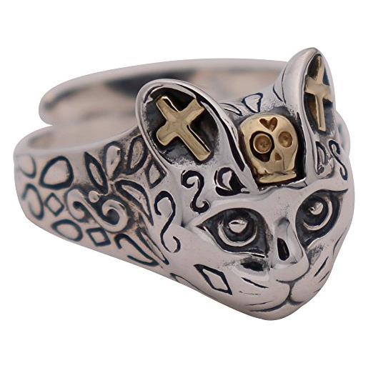 ForFox anello testa di gatto in argento sterling 925 vintage per uomo donna regolabile