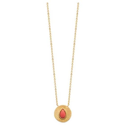 Tata Gisèle © - collana placcata oro, con ciondolo a righe, pietra rosso corallo, confezione regalo in velluto
