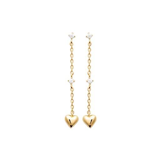 Tata Gisèle orecchini pendenti placcati oro 18 carati, catena cuori e ossidi di zirconio, sacchetto di velluto in omaggio, zircone