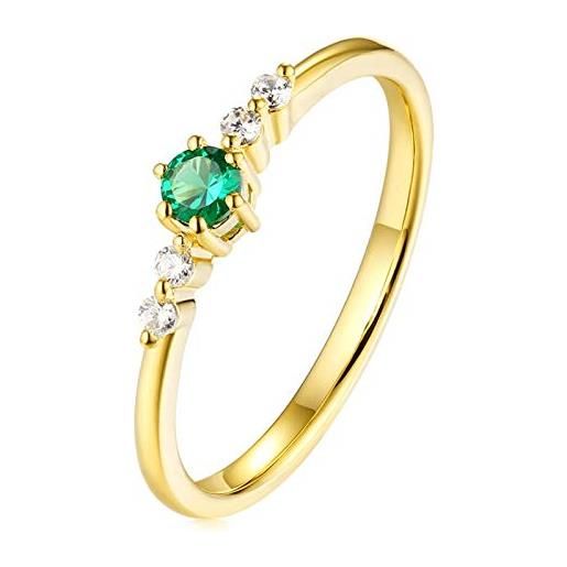 AueDsa anello verde anello oro giallo 18k in donna rotonda diamante smeraldo verde bianca 0.1ct taglia 10