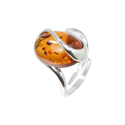 HolidayGiftShops anello in argento sterling, con pietra di ambra baltica color miele, regolabile