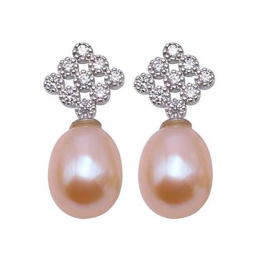 JYX Pearl jyx - orecchini pendenti in argento sterling con perle d'acqua dolce, 9-11,5 mm, ovali da donna e argento, colore: rosa, cod. Fes345