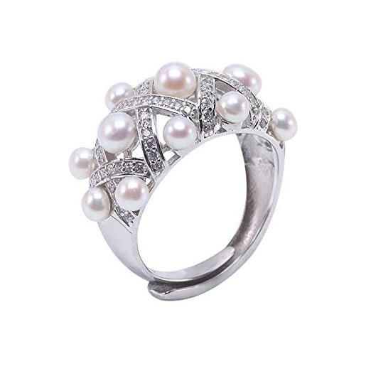 JYX Pearl jyx - anello in argento sterling con perle d'acqua dolce, 3,5-4,5 mm, colore: bianco e argento, 13, colore: bianco, cod. Fr047