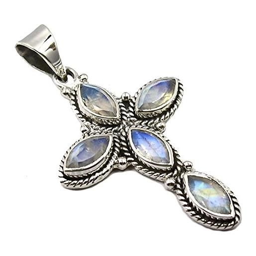 Unique Gems unique collane ciondolo per la donna naturele pietra di luna 12.5 carati croce argento 925 qualità come gioielliere