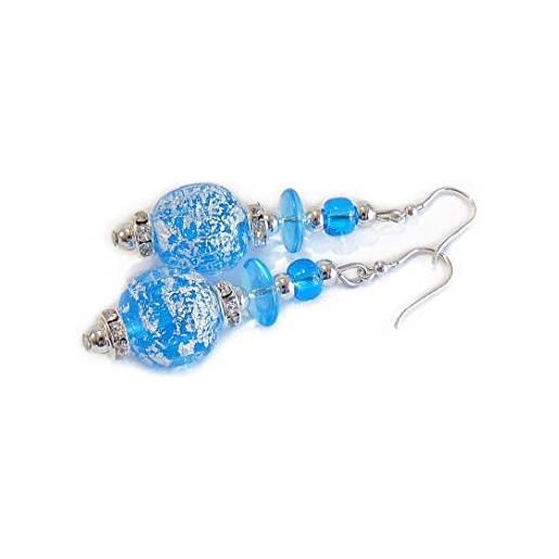 VENEZIA CLASSICA - orecchini da donna con perle in vetro di murano originale, collezione diana, con foglia in argento, made in italy certificato (azzurro)