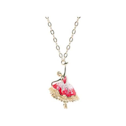Artlinea, collana in argento 925, gioiello in argento dorato con ciondolo a forma di ballerina, smalto rosa eseguito a mano, dimensione piccola, chiusura a moschettone, made in italy