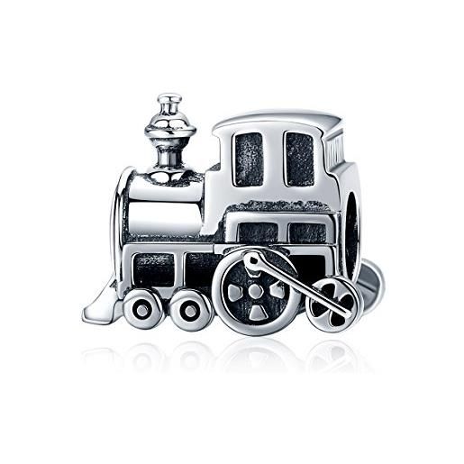 INBEAUT - charm a forma di treno, in 100% vero argento sterling 925, stile vintage, adatto per braccialetti e gioielli fai da te da donna