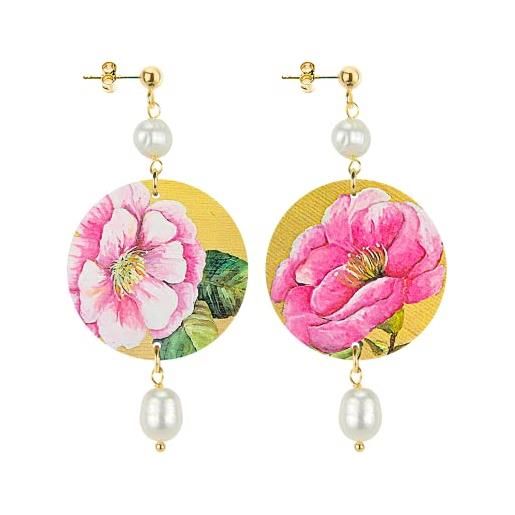 In lebole collezione the circle piccoli fiore rosa e bianco orecchini da donna in ottone pietra perla