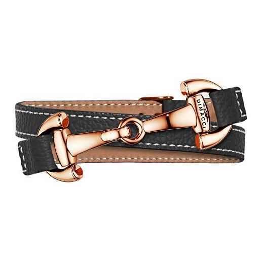 DIMACCI bracciale in pelle di vitello | collezione alba in nero effetto oro rosa in acciaio inox | gioielli per equitazione donna in confezione regalo | con incisione