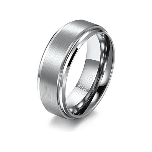 Gualiy anelli tungsteno uomo, anello vintage uomo bande di promessa opaca spazzolate da 8 mm con bordi a gradino taglia 30