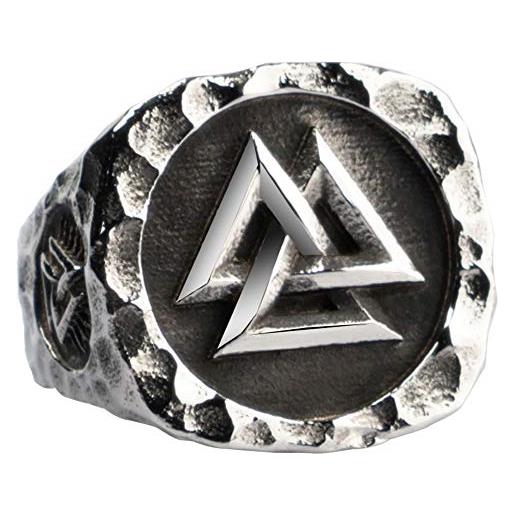 FORFOX anello simbolo triangolo valknut odino con bussola vegvisir in acciaio titanio per uomo donna taglia 30