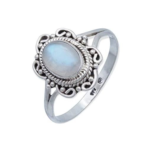 mantraroma anello argento 925 con pietre preziose pietra di luna pietra bianco argento sterling da donna in vero argento (mrg-122-04-(56))