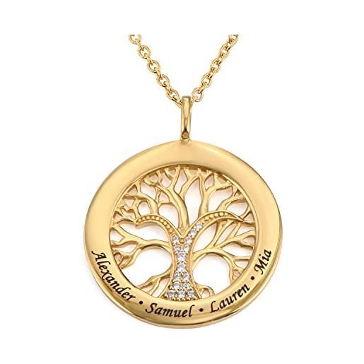 MyNameNecklace myka - personalizzata collana in argento con albero della vita e zirconia cubica - gioielli con nome inciso in sterling - regalo per le donne - regali per san valentino (oro vermeil 18k)