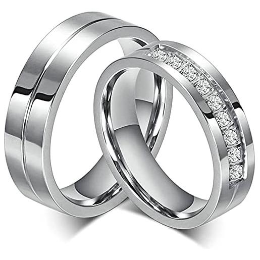 Bishilin gioielli anello acciaio 6mm anelli fidanzamento coppia per con 2 rings donna dimensioni 17 & uomo dimensioni 25