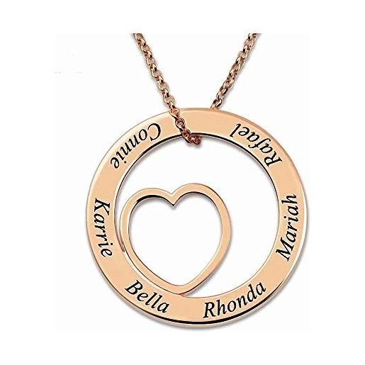 Grancey collana con nome famiglia cuore pendente personalizzato a forma rotonda con fino a 8 nomi incisi collana con nome anello per donna madre figlia nonna