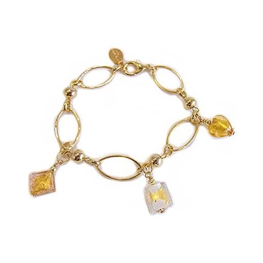 VENEZIA CLASSICA - bracciale da donna con perle in vetro di murano originale, collezione florence, made in italy (dorato)