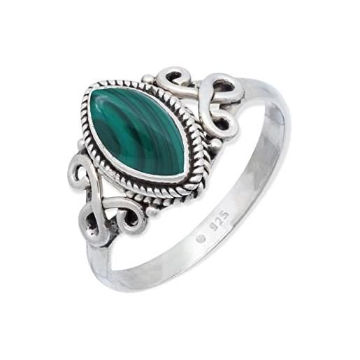 mantraroma anello argento 925 con pietre preziose malachite pietra verde argento sterling da donna in vero argento (mrg-183-10-(56))