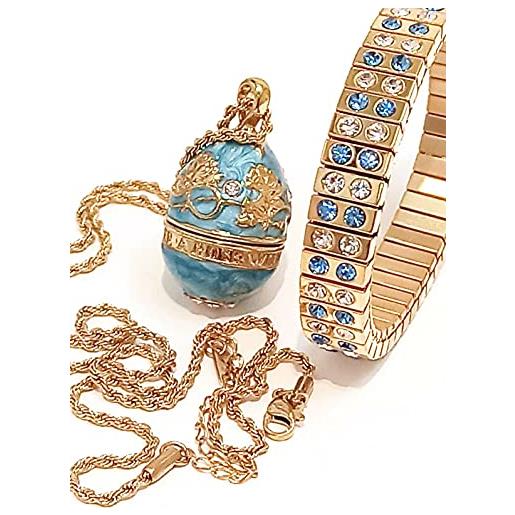 pierre lorren jewellery set di gioielli di lusso something blue per donne collana braccialetto gioielli set regalo faberge uovo lungo ciondolo collana braccialetto regalo per fidanzata, moglie, sorella, nonna, mamma