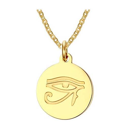 Vnox personalizza horus collana con pendente rotondo in acciaio inossidabile antico egitto ciondolo l'occhio diabolico l'occhio di horus catena da donna gioielli con monete, 50cm, oro, argento. 