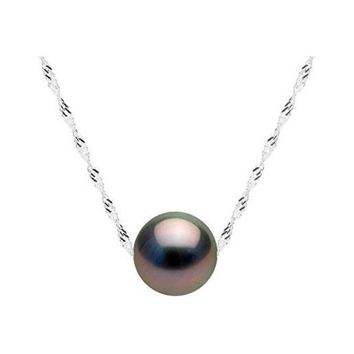 PEARLS & COLORS NATURAL FINE PEARLS pearls & colors - collana vera perla di coltura di tahiti rotonda 9-10 mm - qualità a+ - disponibile in oro giallo e oro bianco - gioiello da donna