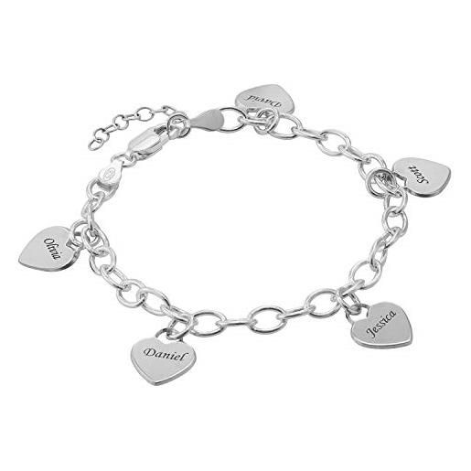 MyNameNecklace myka - braccialetto mamma con pendente cuore personalizzato - gioiello inciso con nomi - regalo d'argento o d'oro per le donne - regali per la festa della mamma (argento 925)