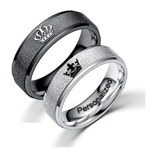 Ihanskio personalizzare corona smerigliata anello di coppia anelli di promessa personalizzati di lei re regina inciso fedi di fidanzamento opache anniversario titanio acciaio nero argento 6mm