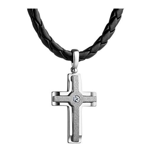 Sterll uomo catena cuoio nero ciondolo croce con swarovski elements incartamento di regalo piccoli regali