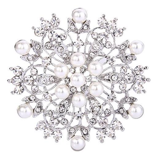 EVER FAITH spilla gioiello, cristallo crema perla simulata inverno fiocco di neve fiore spilla trasparente argento-fondo